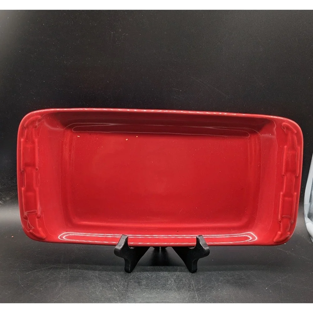 Longaberger Woven Traditions Red Vitrified Pottery Rectangular Tray Platter 13